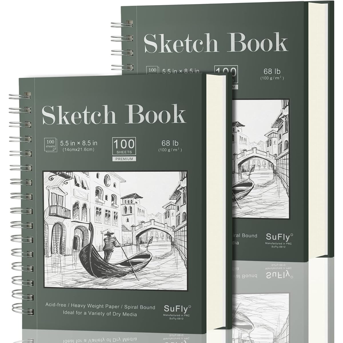 SuFly Sketchbook 5.5 x 8.5 - Spiral Sketchbook 2 Pack 200 Sheets (60lb/100gsm) Acid Free Sketch Pads for Adults Spiral Bound with Hardcover for Kids & Adults 100 Sheets Each