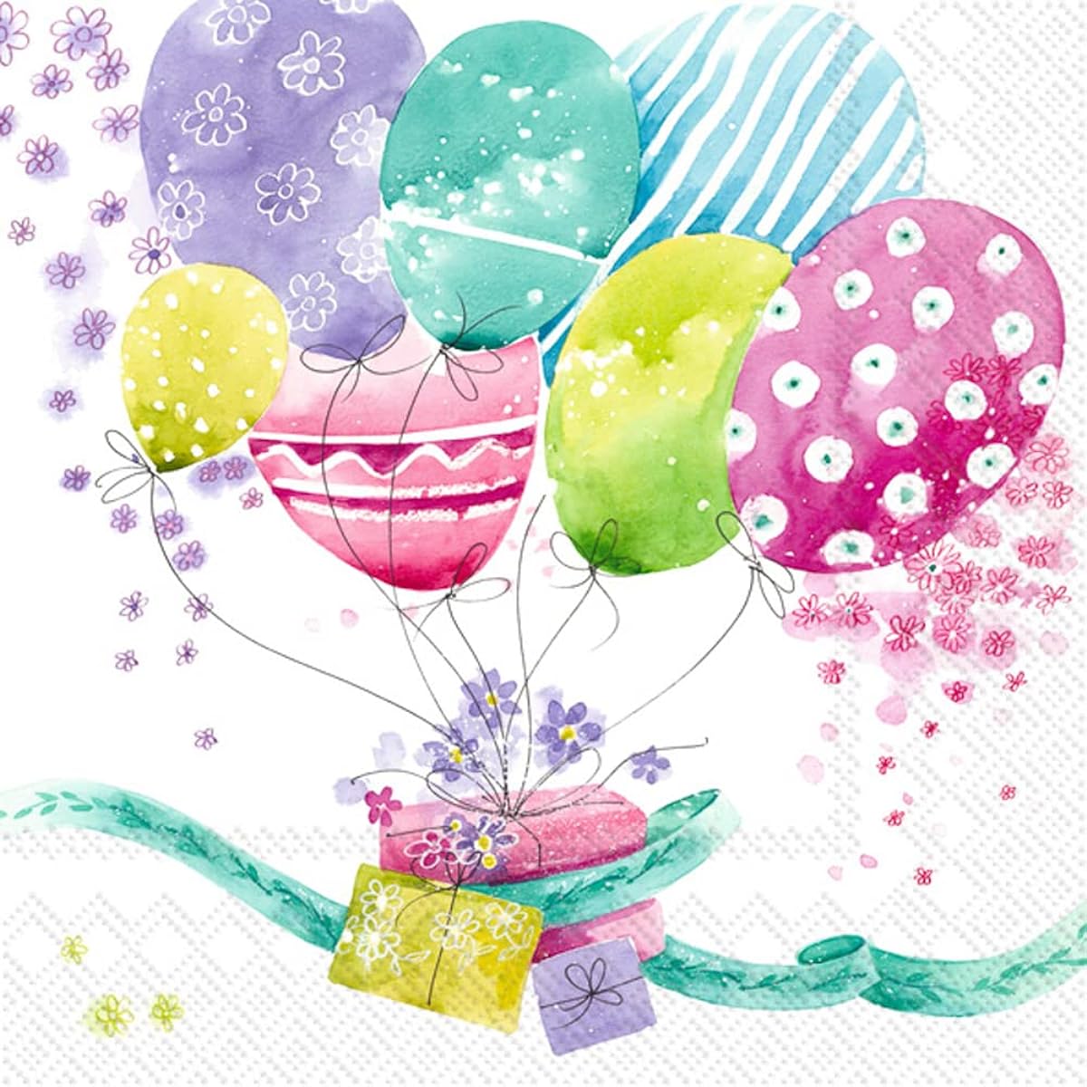 Boston International IHR 20 Triple-Ply Paper Napkins, Lunch Size, Birthday Balloon