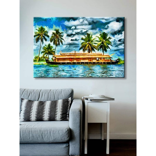999Store Framed Print Kerala Traditional Houseboat Canvas Painting Art (18x24 inch)