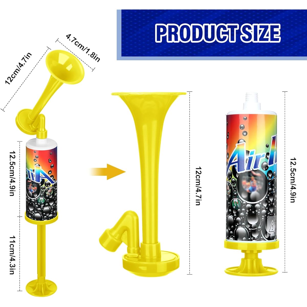 Poen Reusable Air Horn Loud Handheld Air Pump Horn Portable Boat Horn Bear Self Defense Blow Horn Plastic Party Noise Maker for Boat Sports Event Birthday Party Celebration Camping (Yellow)