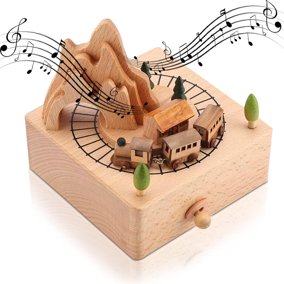HERCHR Wooden Music Box with Moving Little Train, Wooden Music Box Birthday Home Decoration for Kids Boys Girls