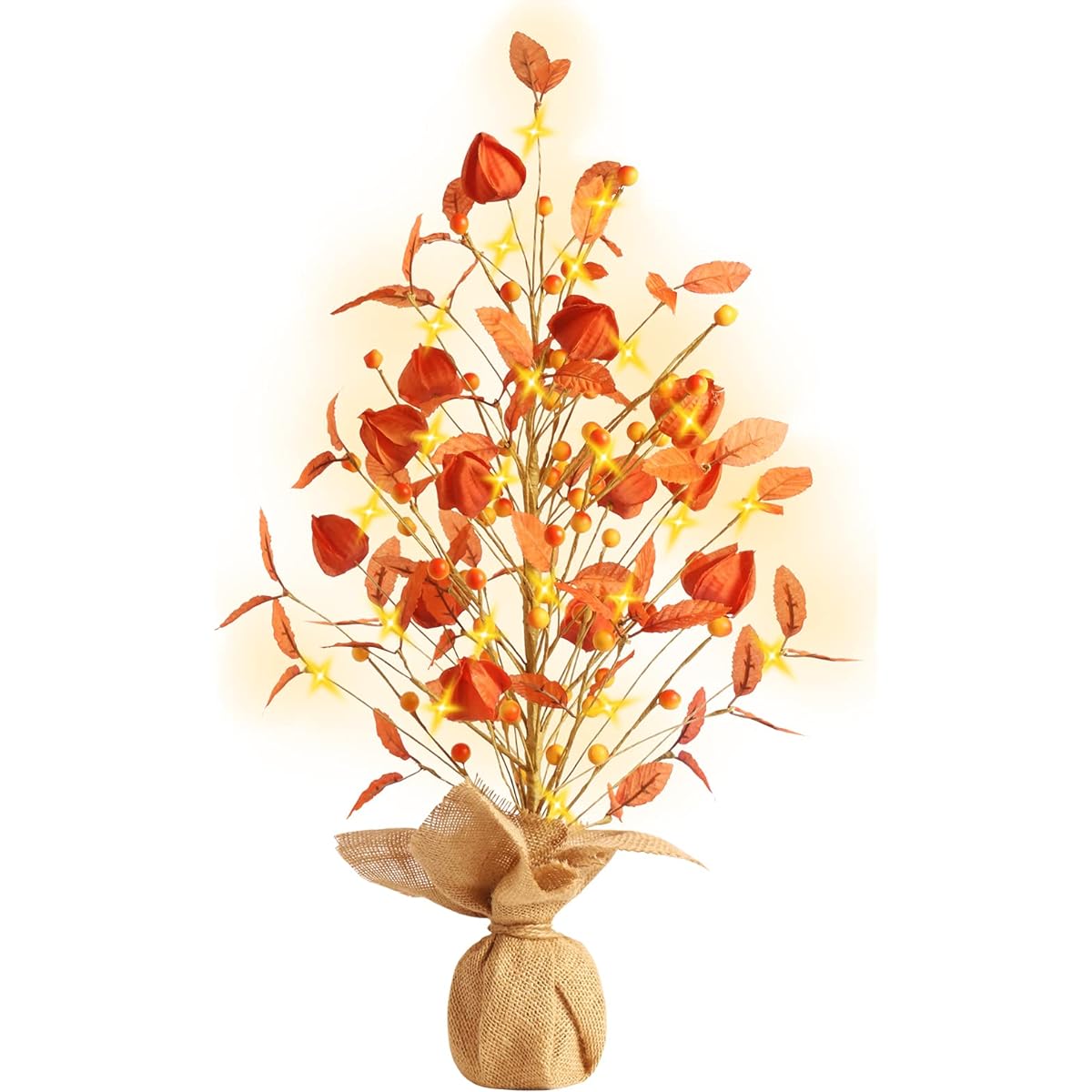 SY Super Bang 60cm/23.62inch Autumn Tabletop Tree Fall Decoration for Home Autumn Artificial Berry Tree Decoration with 20 Lights Fireplace Harvest Thanksgiving Party Holiday Decorations