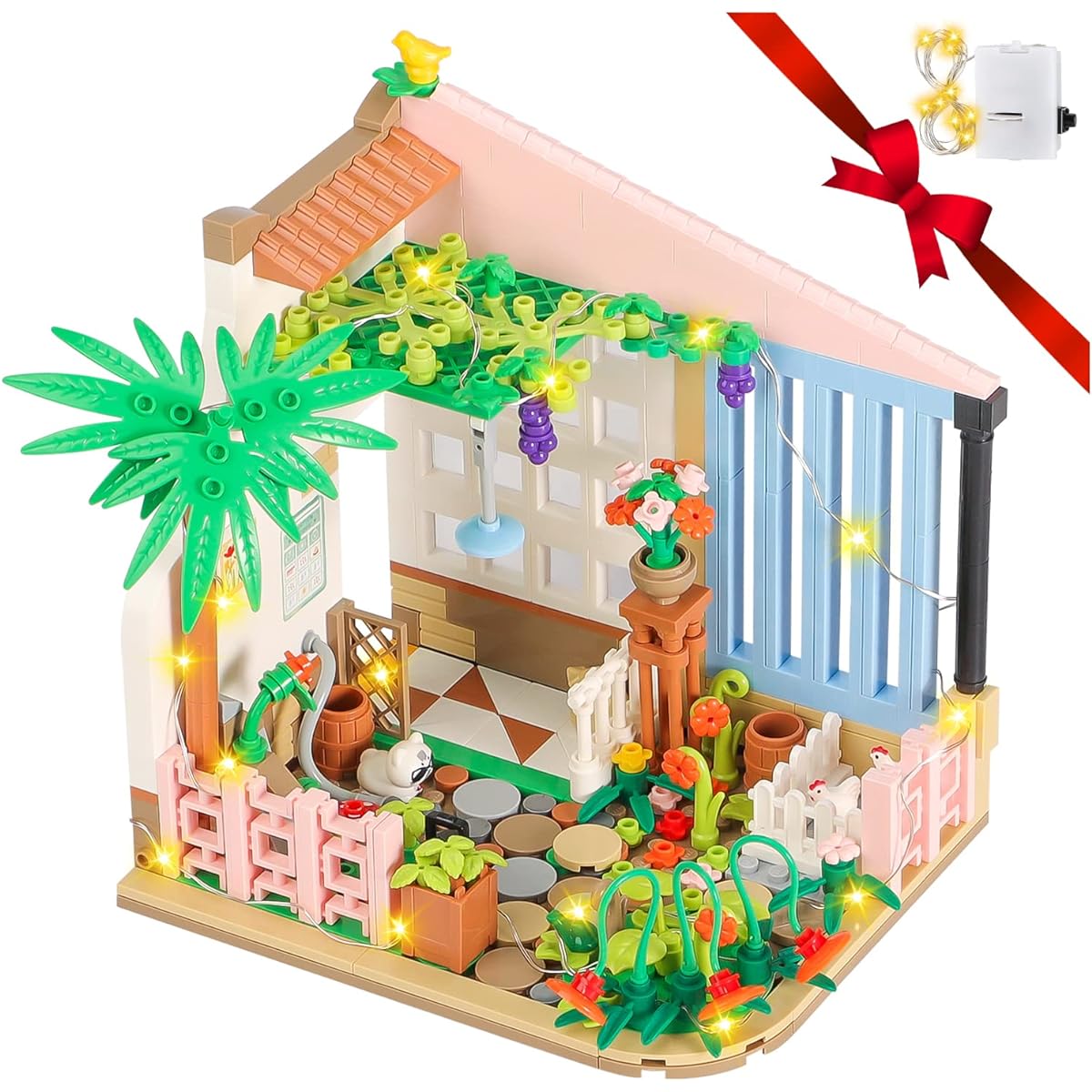 PinkBee Friends Flower House Building Blocks Set Girls Mini Garden Backyard Greenhouse Apartment Friendship Dream House Brick Kit Christmas Xmas Birthday Gifts for Adults Kids 8-12 6-12 7-9