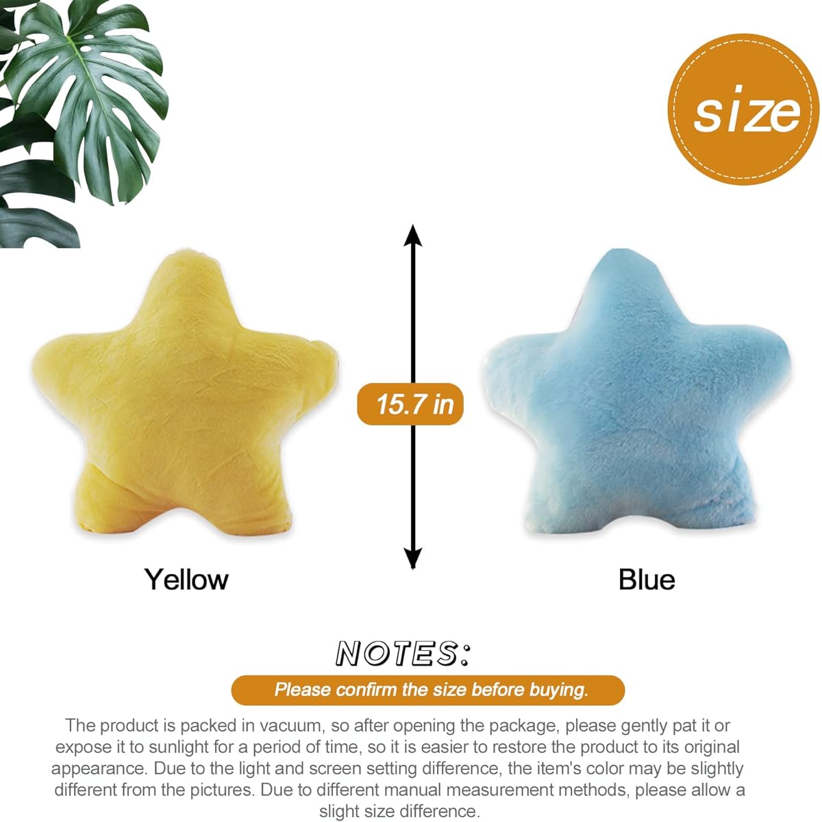 AUCOOMA Star Cushion Plush Soft Star Toy Stuffed Cushion Yellow 15.7 inch
