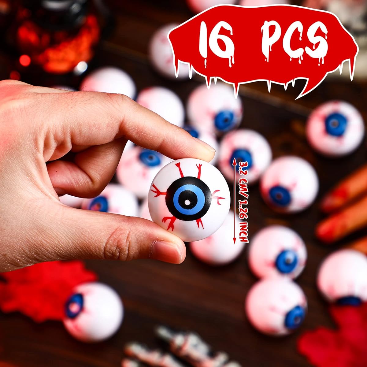 16pcs Halloween Scary Eyeballs Creepy Plastic Eyeballs Halloween Trick or Treat Party Eyeball Props Halloween Party Favors for Adults Teens School Office Home Treasure Chest Classroom Prizes