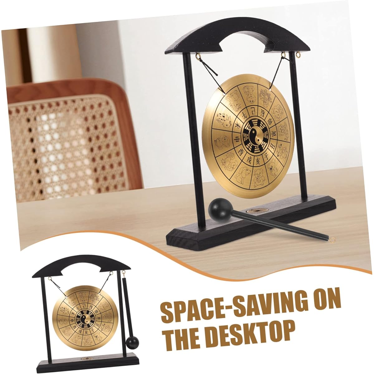 Gong Display Mallet Gong Big Table Gong Brass Gong Handbell Desktop Mini Gong Chinese Dragon with Stand Home Accent Decoration Home Desktop Ornament Alloy Drumstick Unique