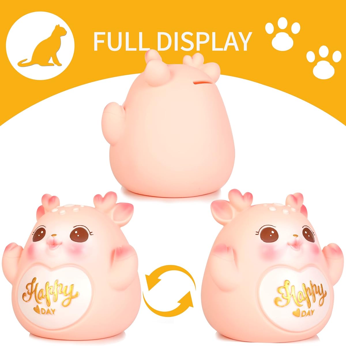Hello Deer Piggy Bank H&W Cute Deer Piggy Bank for Kids Creative Shatterproof Piggy Bank Pink Medium Size