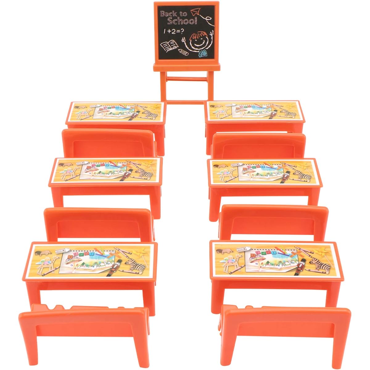 TOYANDONA 13-Piece Doll Classroom Set Miniature Desk and Chair Chalkboard Model Dollhouse Miniature Accessories