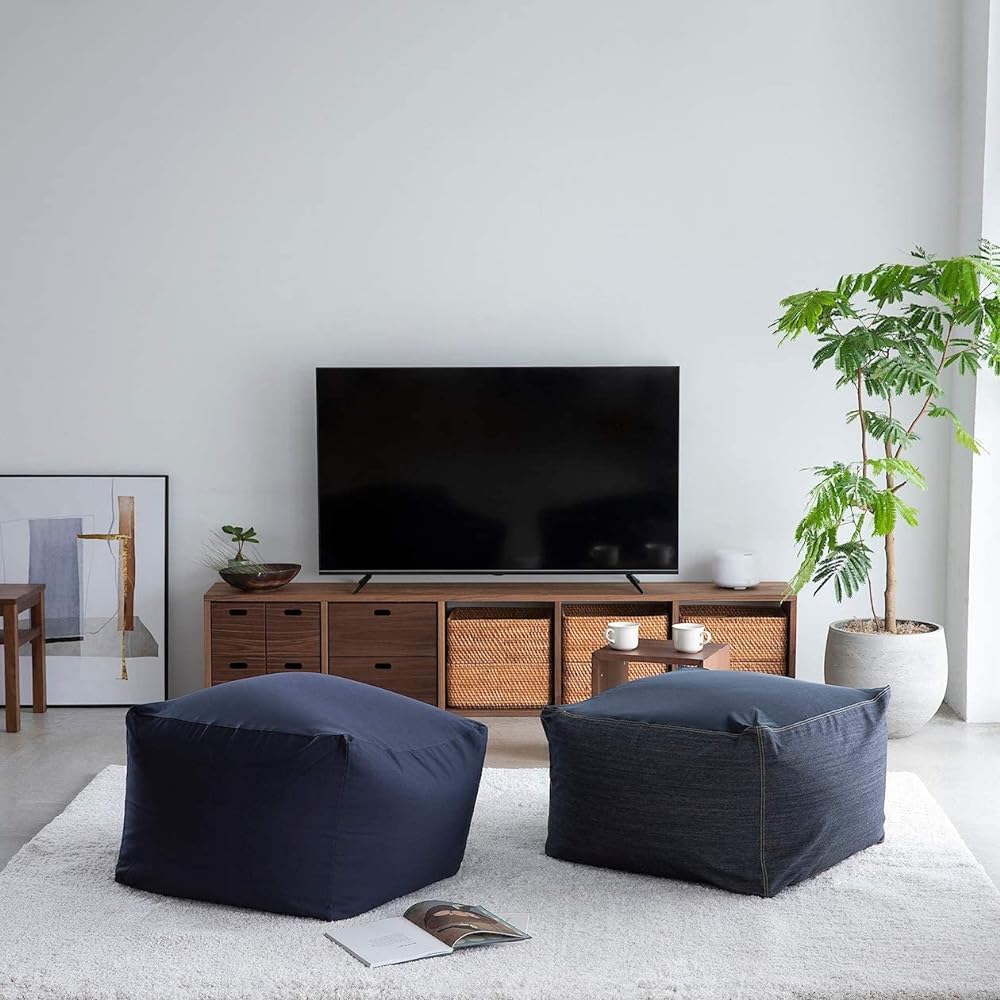 MUJI Body-fitting Sofa Cotton Denim Navy Set Width 65 x Depth 65 x Height 43cm 44500590, Large