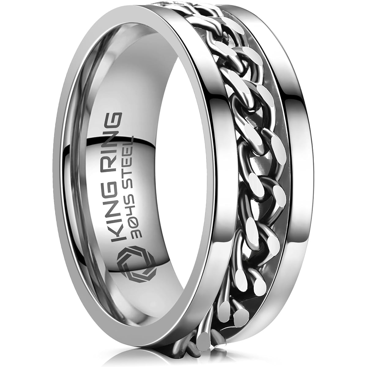 KingRing Spinner Ring 8mm - Anxiety Ring for Men and Women Fidget Stainless Steel Spinning Ring for Stress Relief