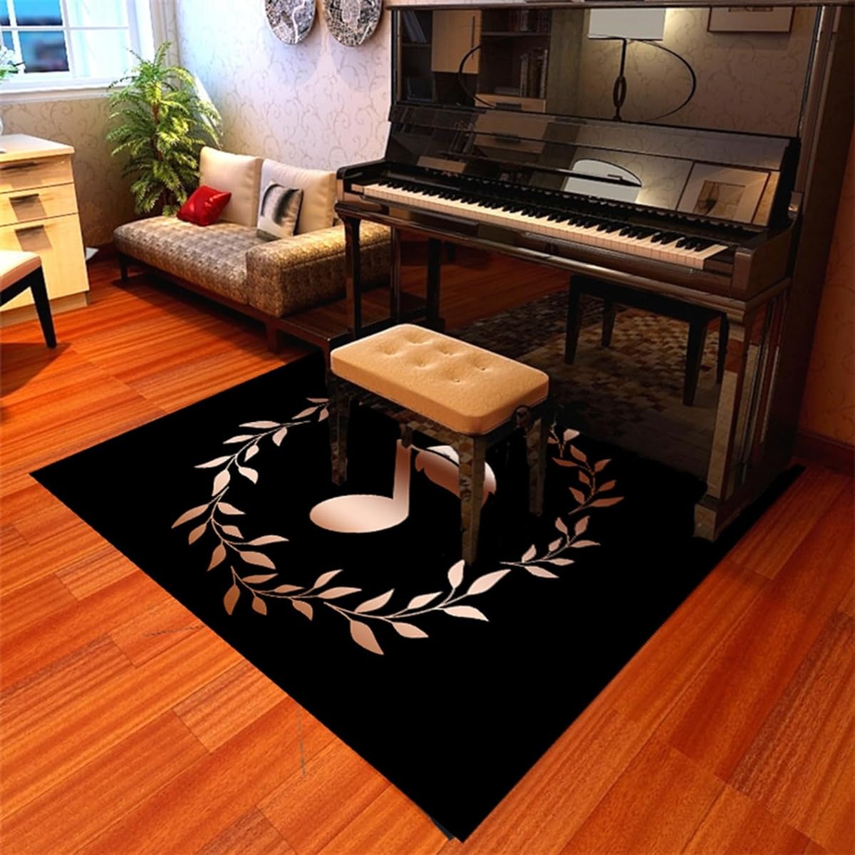 Piano Soundproof Carpet Rectangular Piano Key Pattern Square Piano Mat Rug Soundproof Carpet Short Pile Digital Piano 7mm Thick Easy to Clean Non-Slip Protects Floor from Scratches Soundproofing Anti-Vibration 180X160cm Percussion Gift Chair