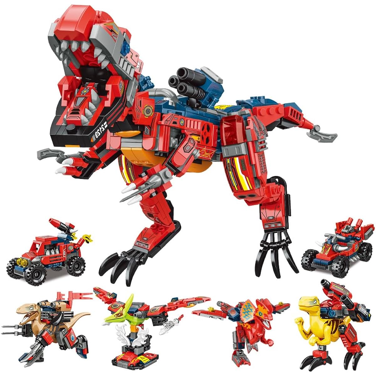 Mesiondy Dinosaur Building Kit 4 in 1 Transforming Toy Set Dinosaur Building Blocks Set STEM Dinosaur Toys for Boys Ages 6+