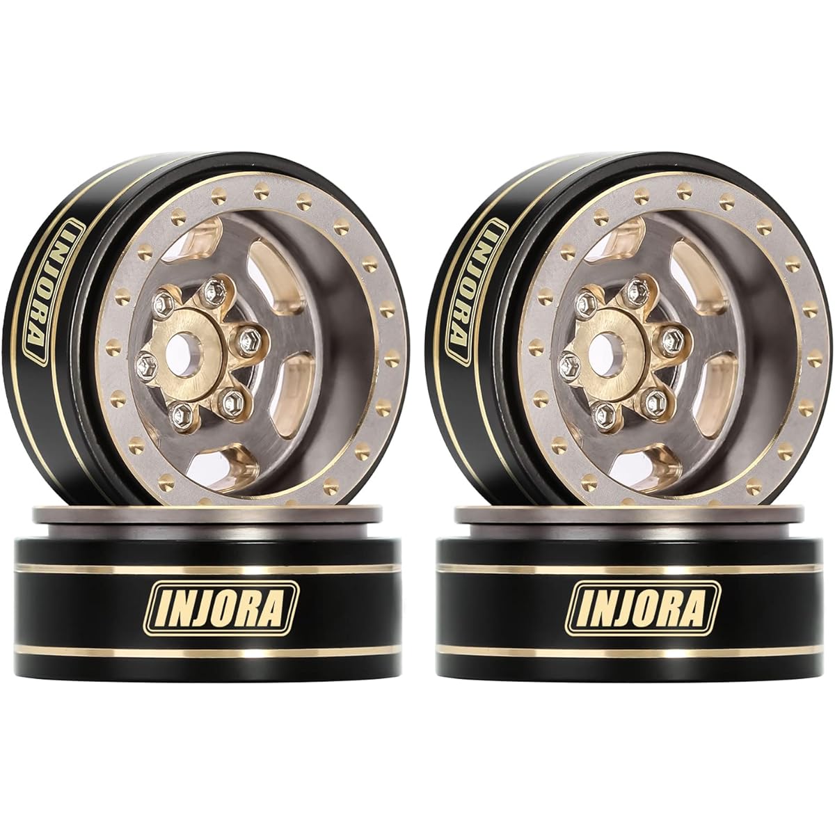 INJORA 1.0 Plus Brass Beadlock Wheel Rims 43g/pcs 6-Spoke Rims for TRX4M SCX24 FCX24 1/24 1/18 RC Crawler,4PCS（Grey）