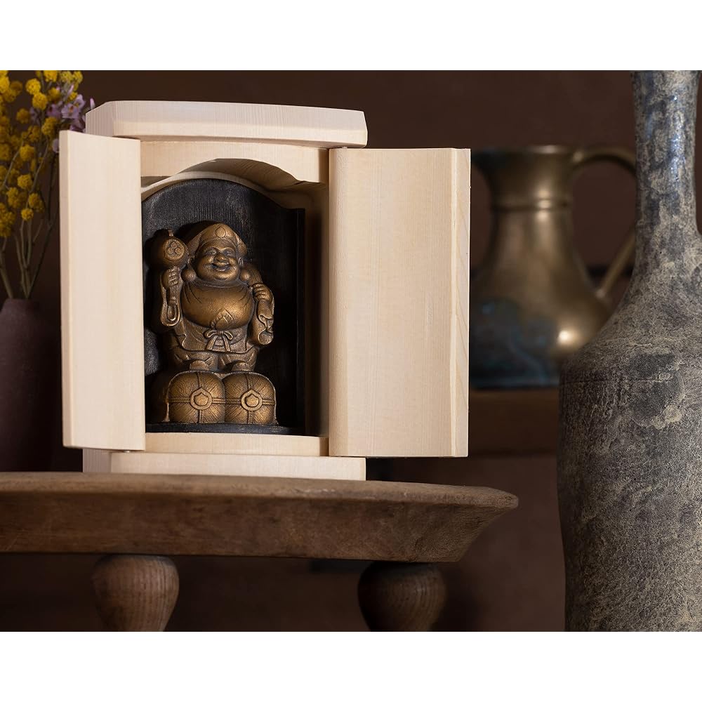 Zeku Daikokuten Buddha statue with Zushi (golden antique finish) _ Amulet principal image ISM Seven Lucky Gods Ornament