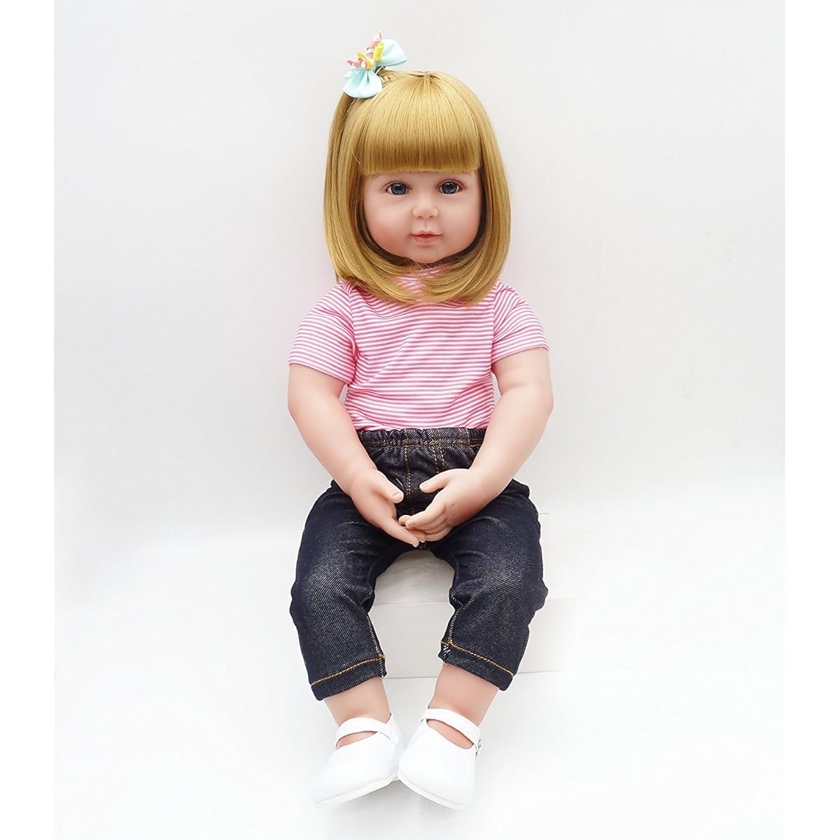Reborn Doll Girl Eyes Open Blonde Hair Reborn Toddler Girl 18 Inch Cute Realistic Soft Vinyl Silicone Doll