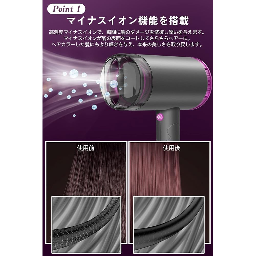 [New in 2024, 2.6m³/min large airflow] Hair dryer 1400W large airflow, quick drying, high concentration of negative ions, overheating prevention function, cold and hot air hair dryer, constant temperature of 57℃, 3 modes, nozzle included, for home/salon