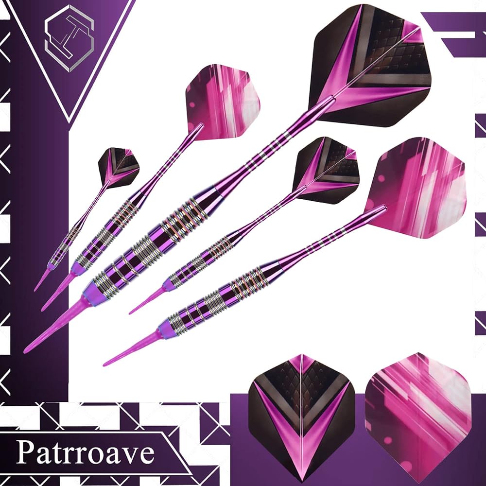 Soft Dart Set, 2BA Dart Set, Dart Arrows, Made of Copper, High Friction, For Beginners and Pre-Intermediate Players (Purple)