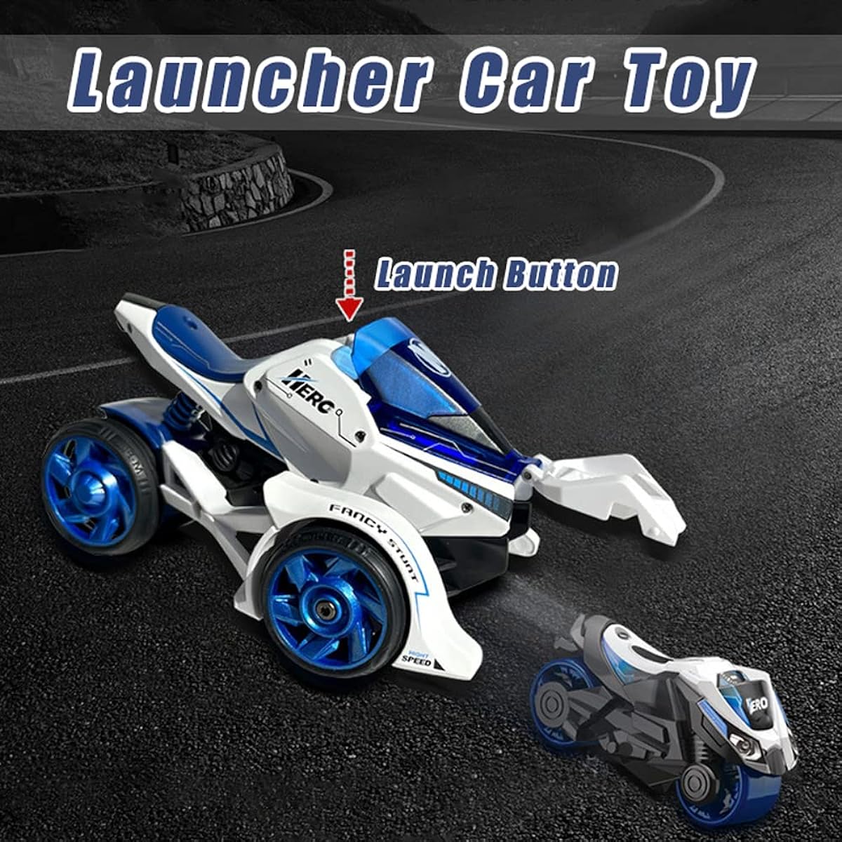 STONESTAR Pull Back Motorcycle Toy 3 in 1 Alloy Die Cast Motorcycle Launcher Sound and Light Birthday/Christmas Gift for Boys/Girls Ages 3 and Up (Blue)