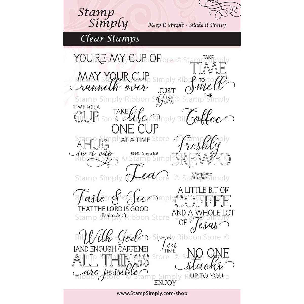 Stamp Simply Clear Stamp Coffee Cup or Tea Mug Set Christian Religious 4x6 Inch Sheet of 16