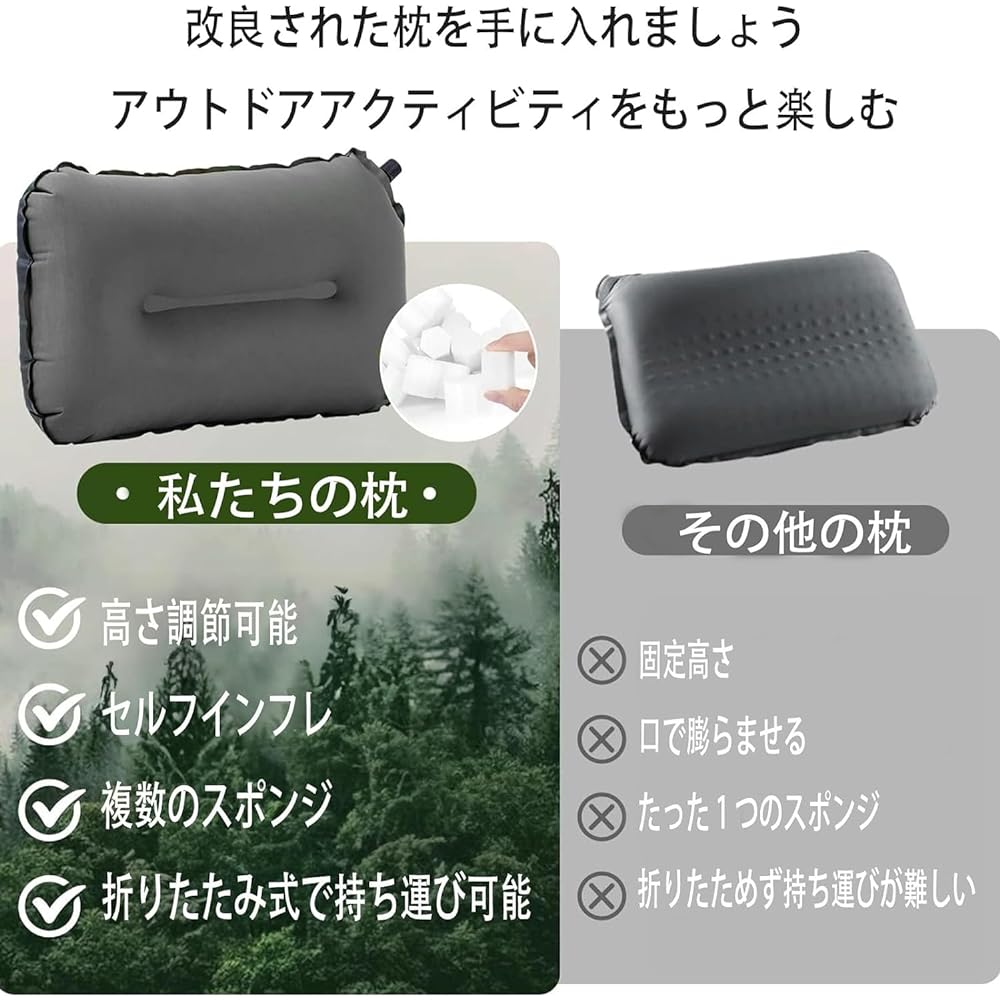 Comes with a compact storage bag! Ultra-light non-slip air pillow - Portable travel pillow, air pillow, camping pillow, air pillow, lumbar pillow - perfect for camping and traveling - comfortable outdoors, sleeping in the car, or in the office (black)