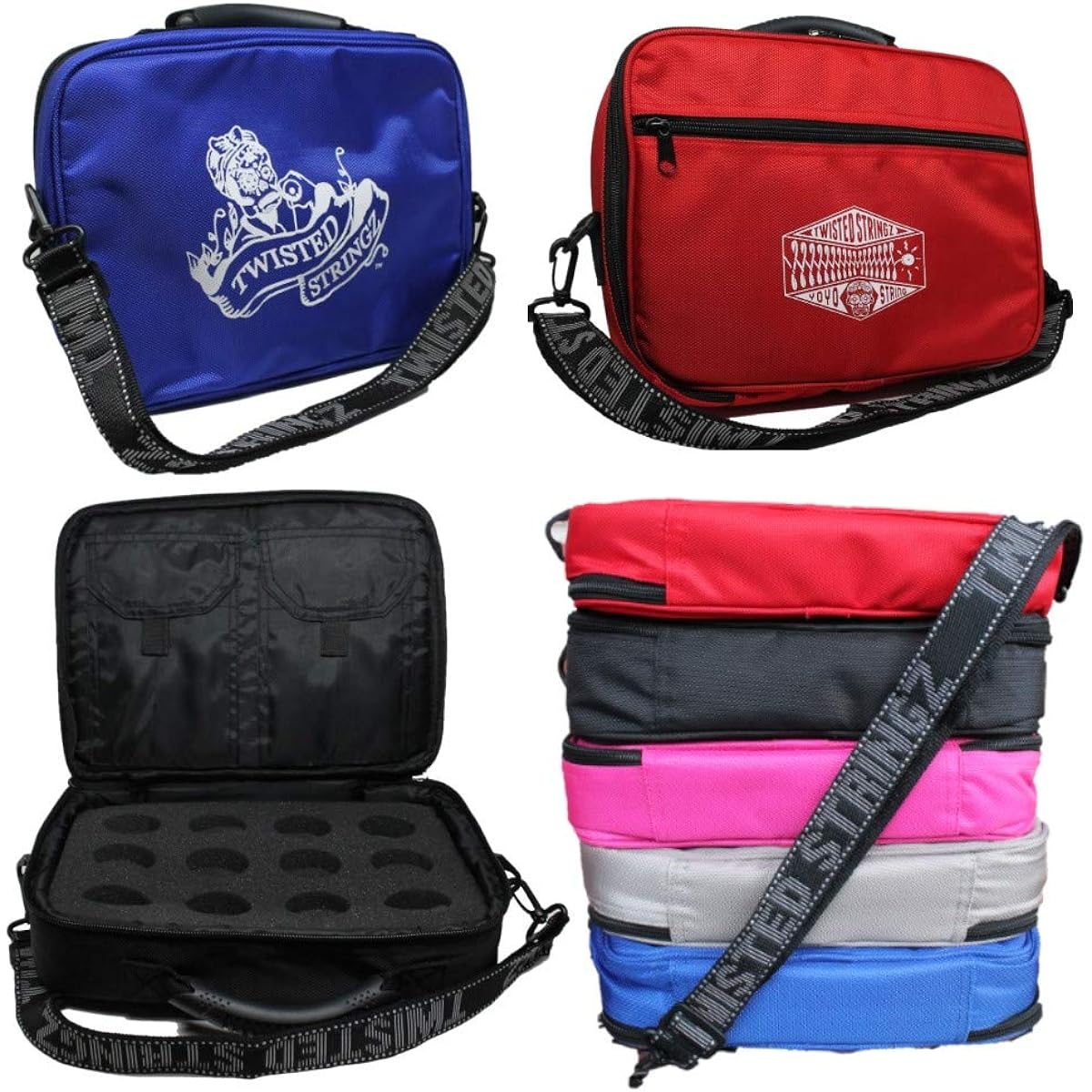 Twisted Stringz Deluxe Yoyo Bag - YoYo Carry Case - Holds 12 - Triple Stitched Shoulder Strap - Double Graphic Blue TSYBAG