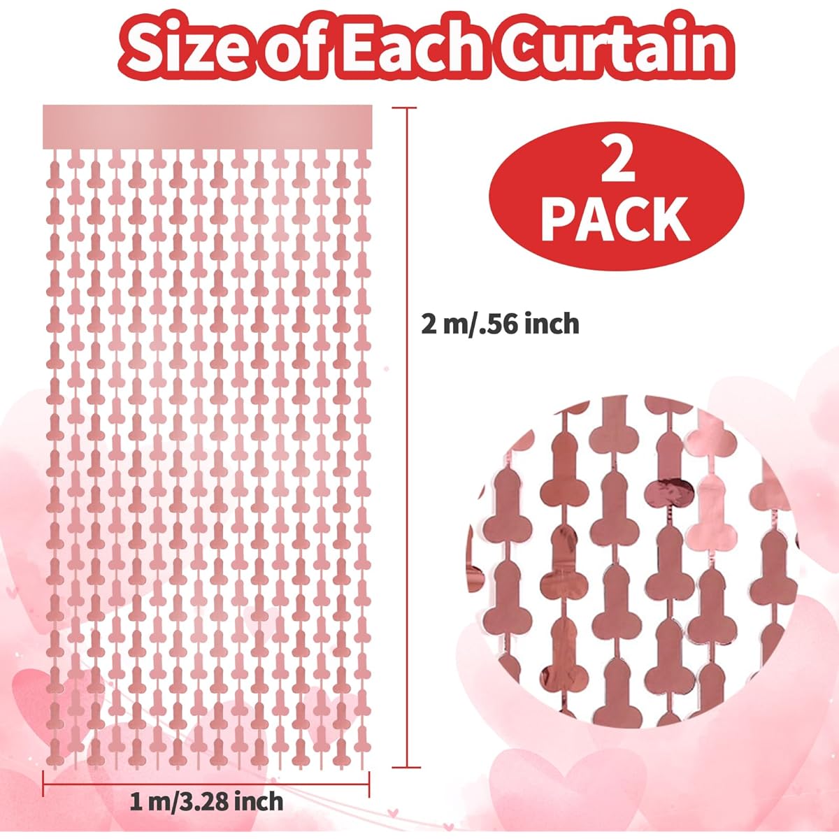 2 Pack 3.3ft x 6.5ft Rose Gold Metallic Foil Fringe Curtains Bachelorette Party Decorations Supplies Shiny Tinsel Curtains Streamers Photo Booth Props for Bridal Shower Hen Party Girls Night Out