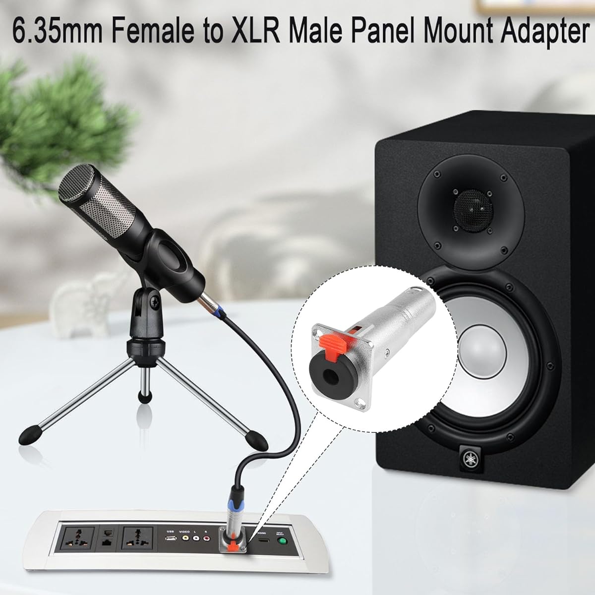 QIANRENON 6.35mm Female to XLR Male Panel Mount Adapter Locking TRS 6.35mm Jack to 3 Pin XLR Plug Mount Connector 1/8 to XLR Feed Through Bulkhead Mount Socket for Microphone Guitar Audio Mixer