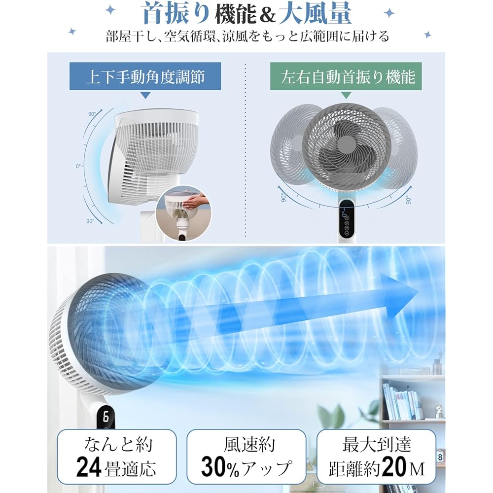 Fan Circulator Dual Use (2024 New & Power Saving Measures) 6 Levels of Air Flow Adjustment, Fan, DC Motor, Silent, Vibrating Fan, Remote Control, Cooling Function, Remote Control, Energy Saving,