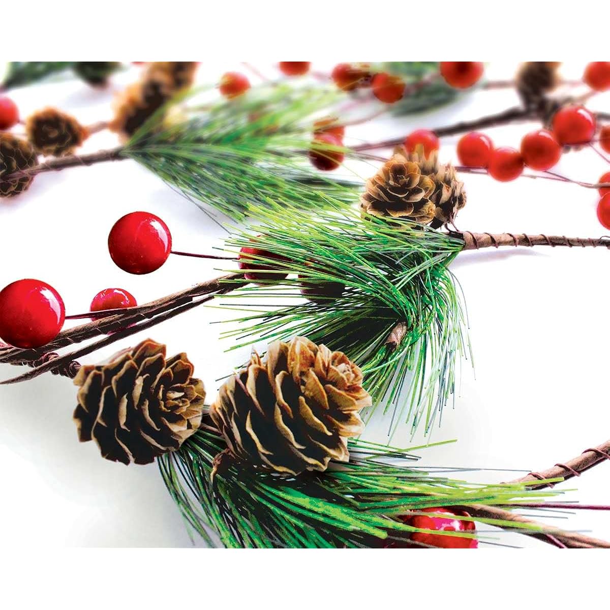 Winter Garland Christmas Decorations with Red Berries, Pine Cones & Evergreen Pine Needles - Unlit Holiday Berry Decorations for Home, Kitchen, Bar & Fireplace & Decorative Outdoor Greenery, 6 Feet Long