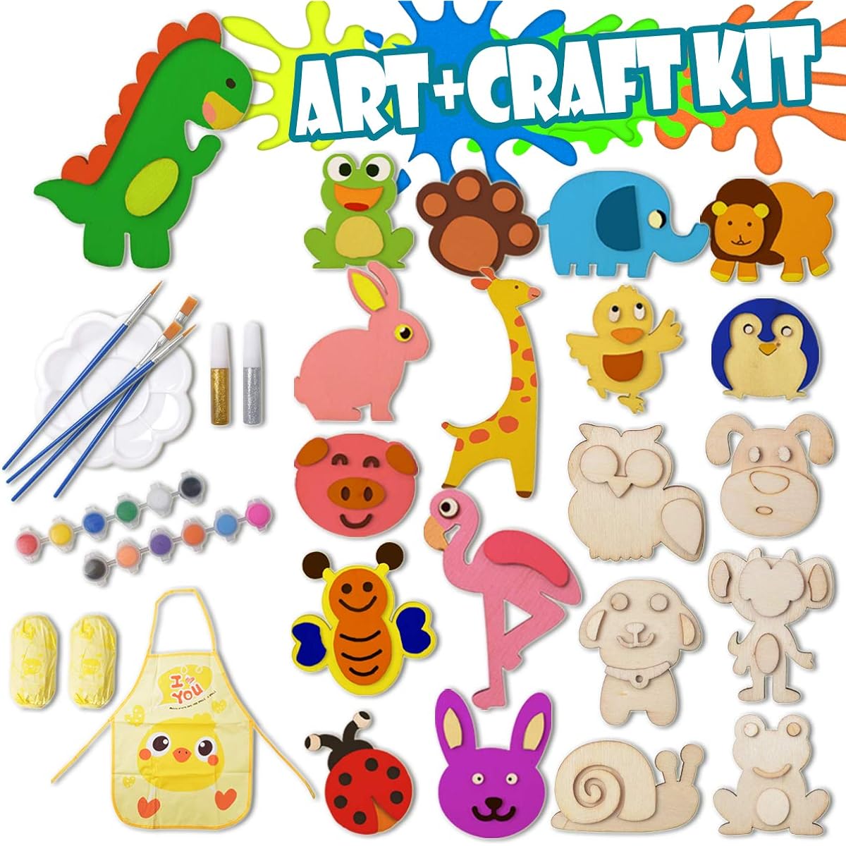 Lucheer Wooden Magnetic Art Set 20 Pieces Wooden Painting Craft Kit Creative DIY Arts and Crafts Supplies for Kids - Coloring Painting Educational Gift for Ages 3+