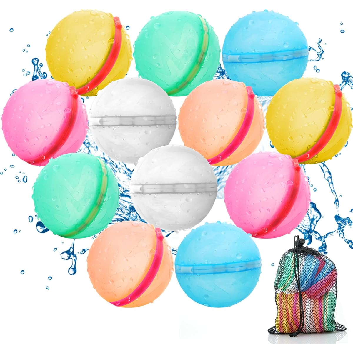 THIIXDAI 12pcs Reusable Water Bomb Balloons, Self-Sealing Water Bombs for Kids Adults Party Water Games Toys Latex Free Silicone Water Splash Balls with Mesh Bag Summer Fun Outdoor Activity Supplies