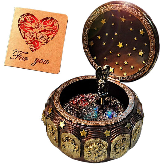 (A1 Gold) - Vintage Music Box with 12 Constellations Rotating Goddess LED lights Twinkling Resin Carved Mechanism Musical Box with Sankyo 18-Note Wind Up Signs of the Zodiac Gift For Birthday Christmas (A1 Gold)