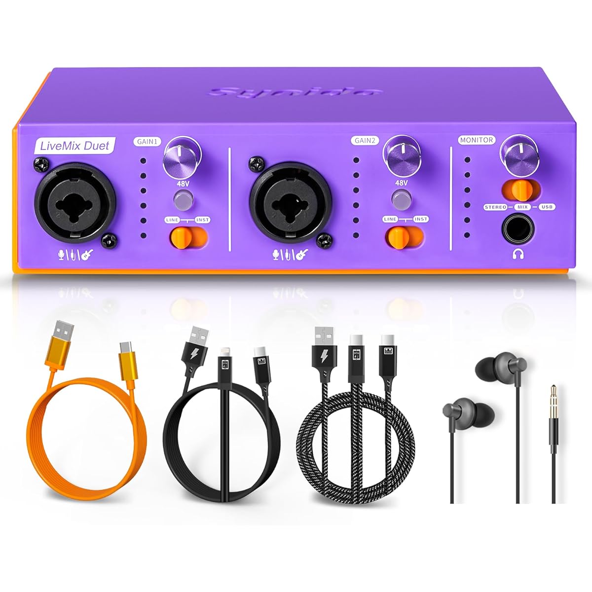 Synido 2 Channel USB Audio Interface for Recording and Podcasting Hi-Fi Studio Quality Dual Compact Digital Audio Interface for Guitarist/Vocalist/Podcaster/Producer Purple