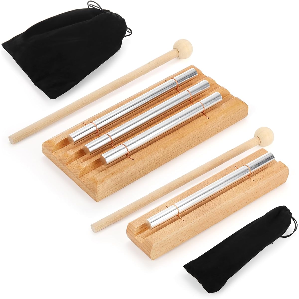 Tosnail 2 Pack Meditation Chimes with Mallets and Cloth Storage Bag - Trio and Solo Percussion Instruments - Meditation Bell Chimes for Prayer, Yoga, Oriental Energy Healing, and Mindfulness