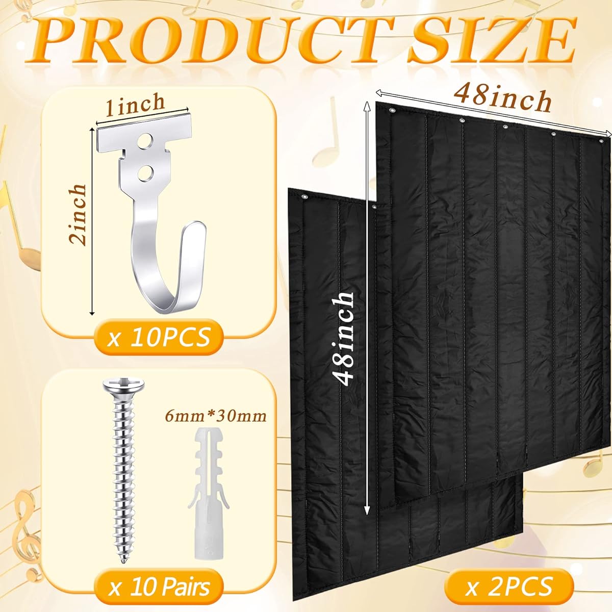 2 Pieces Large Soundproof Blanket Soundproof Blanket Cotton Felt Oxford Cloth Sound Absorption Sheet for Door Acoustic Noise Block Blanket Studio Sound Absorption, Black (48 x 48 inches)