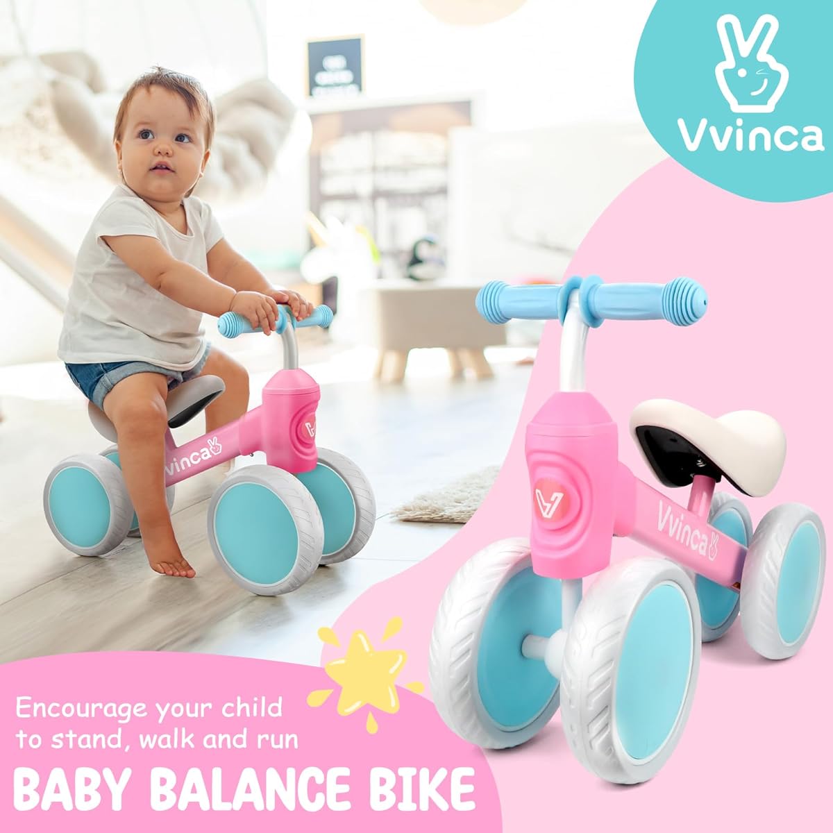 Vvinca Baby Toddler Balance Bike Pink Blue