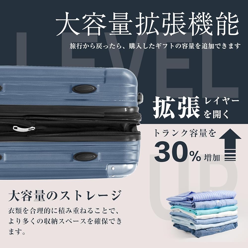 [RIOKO] Carry Case, Suitcase with USB Port, Carry Bag with Expansion Function, Ultra Lightweight, Can be Carry-On, Quiet, Double Casters, Shockproof, 360 Degree Rotation, Suitcase with Stopper, Zipper Type, Travel, Business, Business Trip, S Size