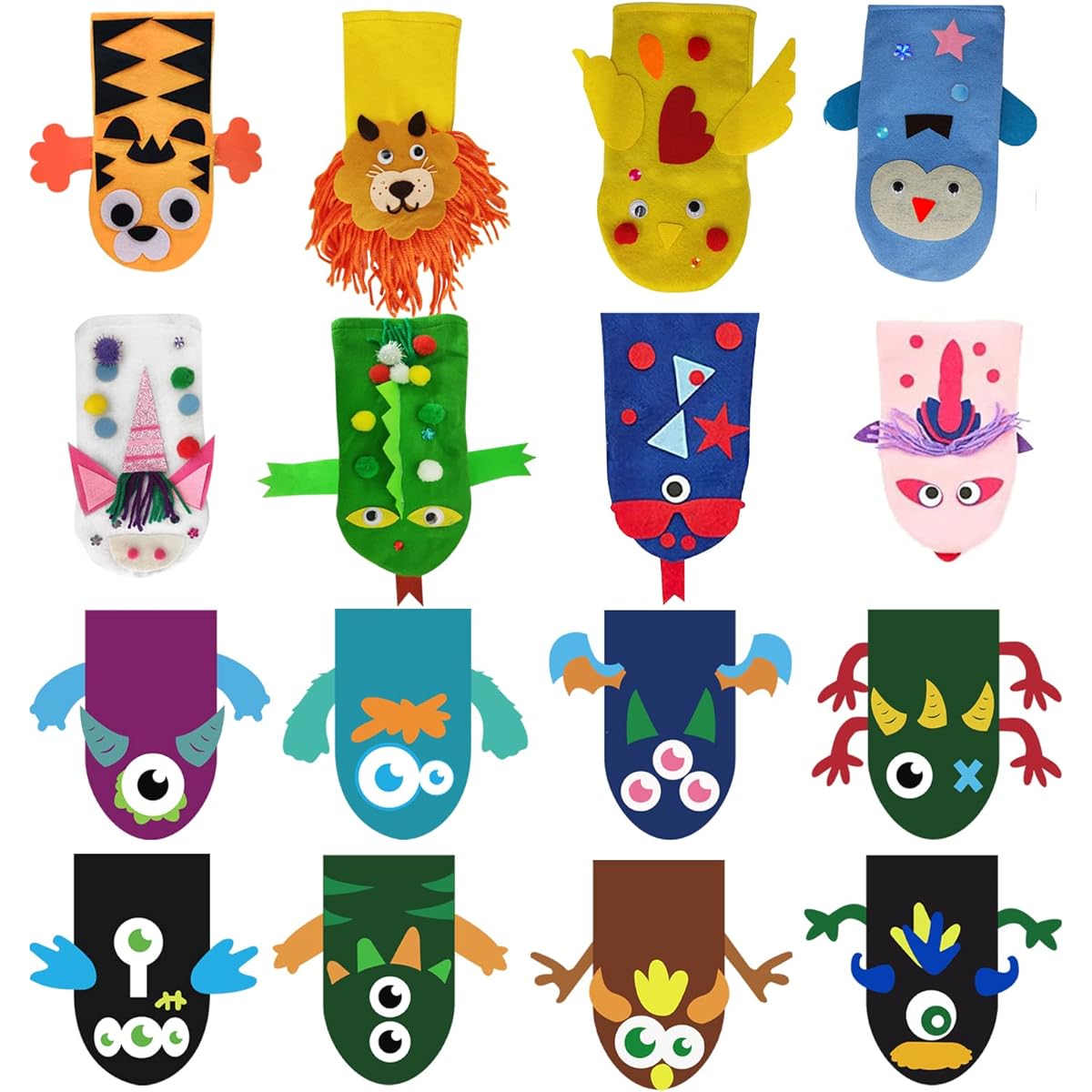 Itopstar 18 Pieces Hand Puppet Craft Making Kit for Kids Art Craft Felt Puppet Creative Puppet DIY Hand Puppet Kit