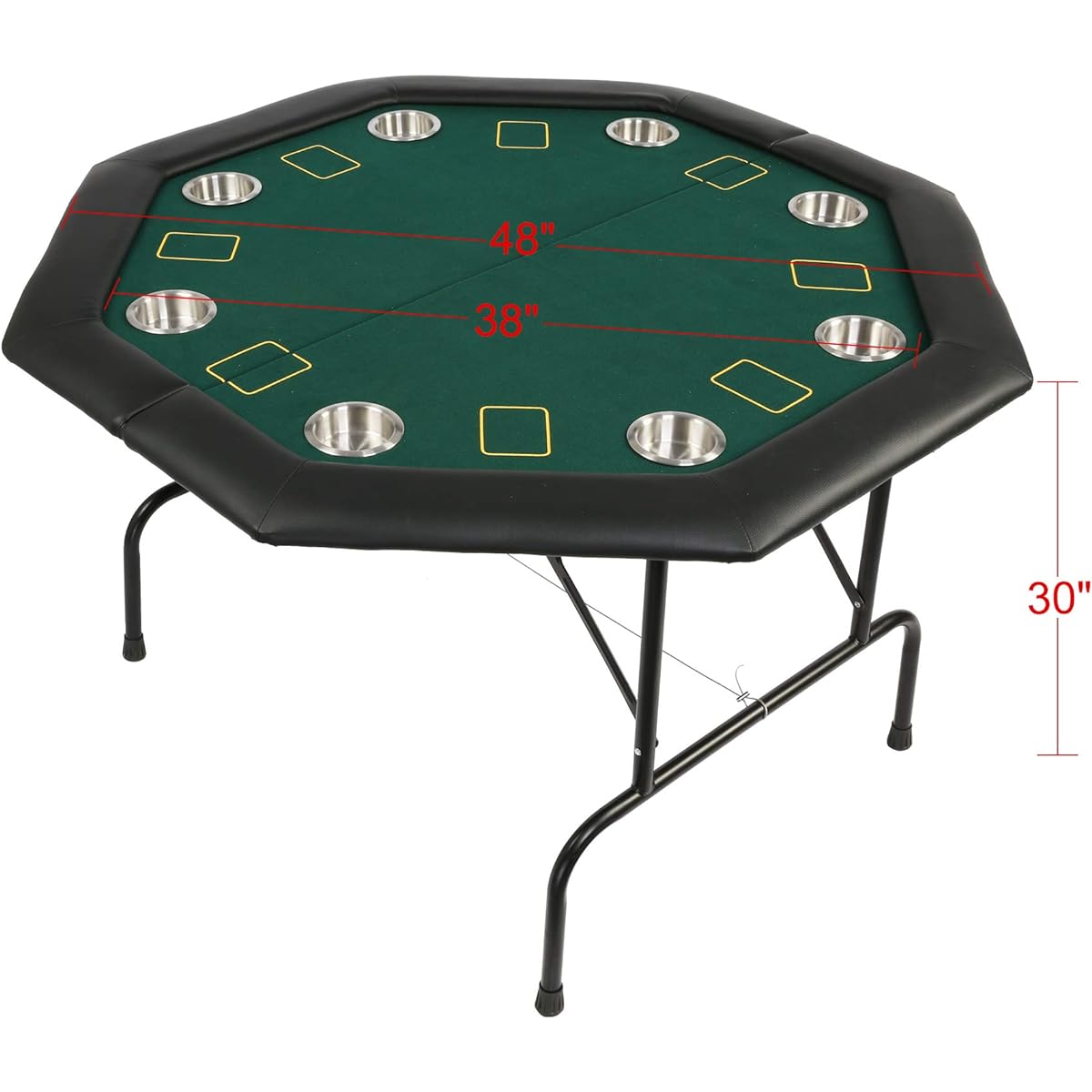 TRY & DO 48" Octagonal Poker Table Texas Blackjack Table Legs & Stainless Steel Cup Holder Insert for 8 Players Green Speed Felt Cloth