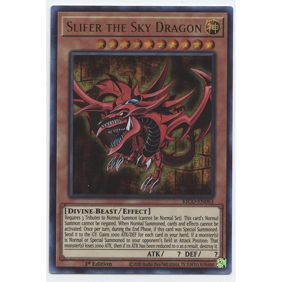 Slifer Sky Dragon - KICO-EN063 - Ultra Pharaoh Rare - 1st Edition