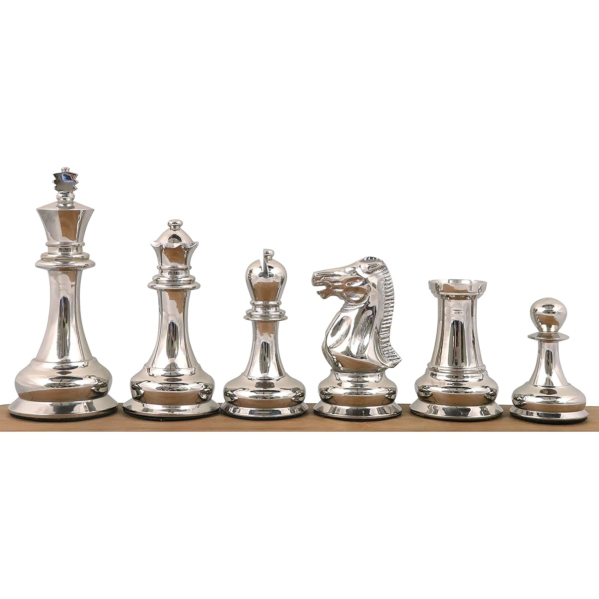 Royal Chess Mall - 4.5" Jack Staunton 1849 - Premium Brass Metal Chess Pieces Set - Silver
