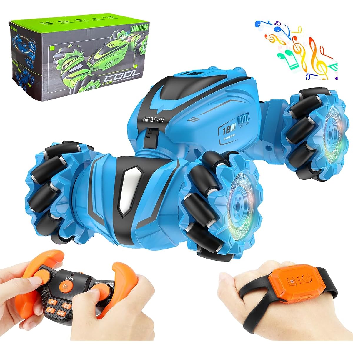 Remote Control Car 2.4GHz RC Stunt Car 4WD Buggy for Kids RC Drift Car with Lights and Music RC Car for 8-12 Year Old Boys and Girls