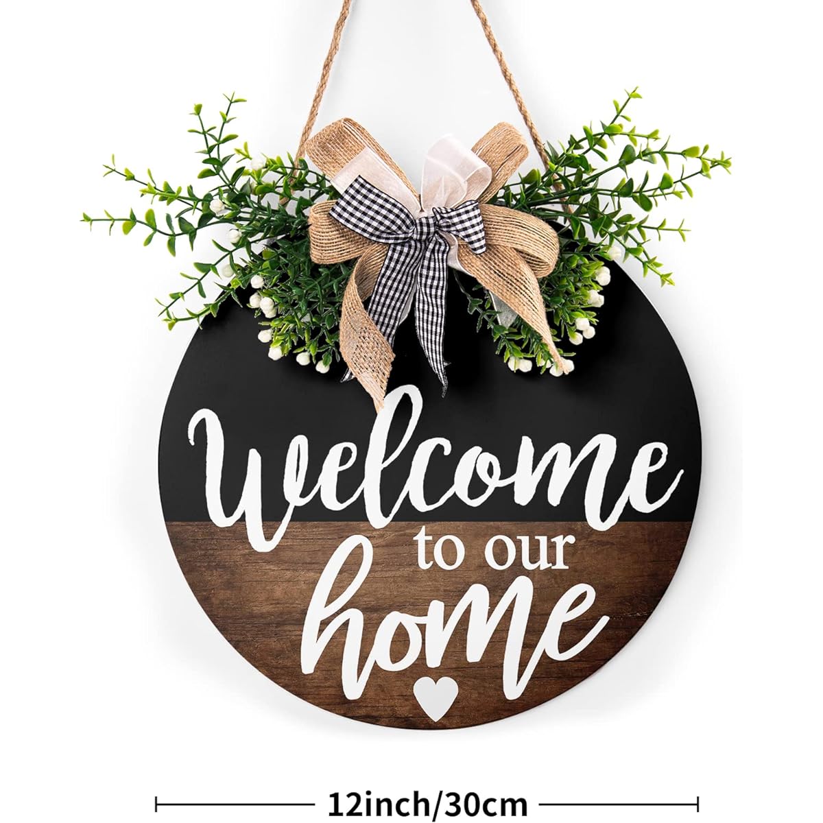 Welcome to Our Home Wooden Entryway Sign, Welcome Sign, Rustic Round Wreath Wall Hanger, Porch Decor, Spring Summer Farmhouse Decorations, Housewarming Gift, 12"