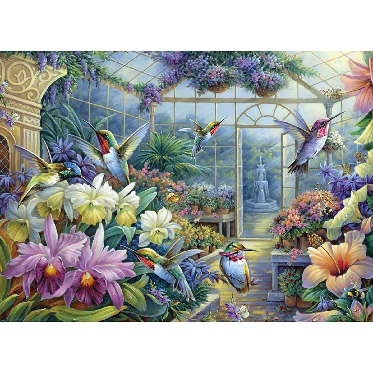 Bits and Pieces - 500 Piece Jigsaw Puzzle for Adults 46cm x 61cm - Antique Greenhouse - 500 Piece Bird Fountain Beautiful Flower Garden Jigsaw Puzzle Artist: Oleg Gavrilov