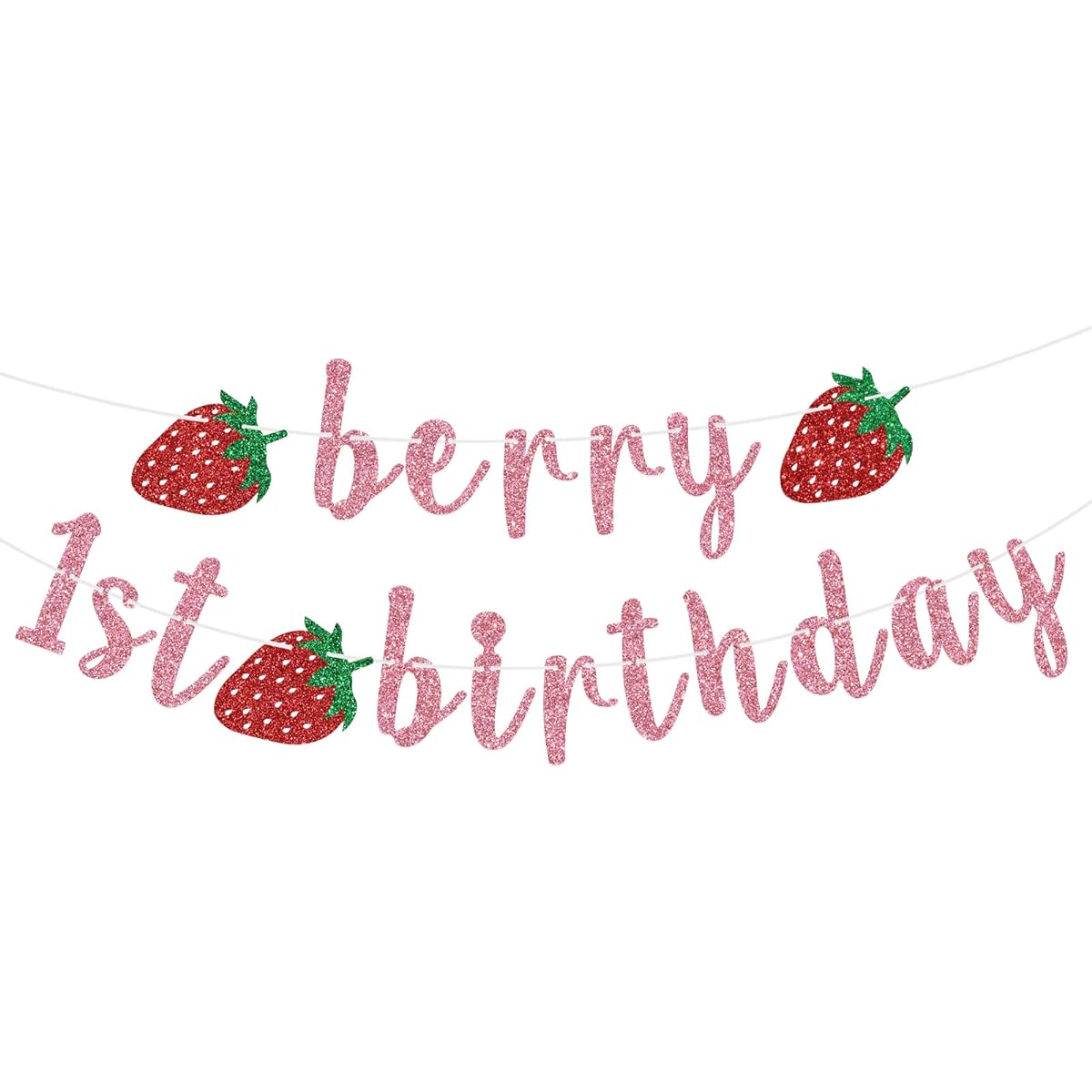 Berry 1st Birthday Banner Miss Onederful, Sweet One, Happy 1st Birthday, Glittering Strawberry Theme 1st Birthday Party Decorations Supplies for Baby Girls (Pink)