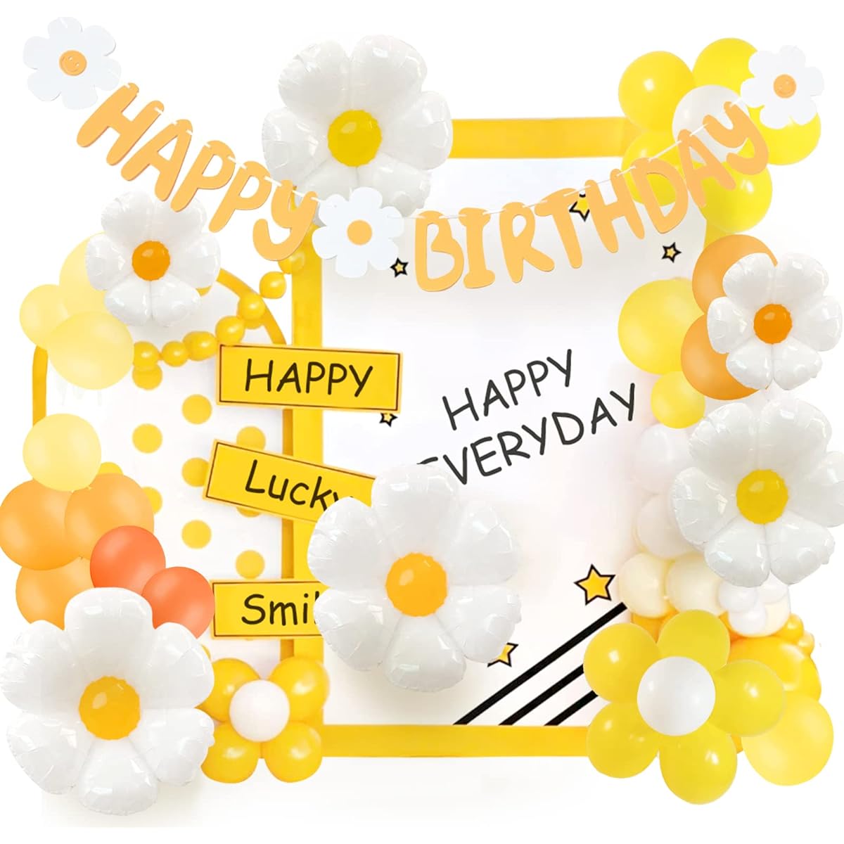 Daisy Birthday Party Decorations, Cute Daisy Flower Balloons with Birthday Banner, Yellow Daisy Theme Birthday Garland Kit for Groovy Party, Baby Shower