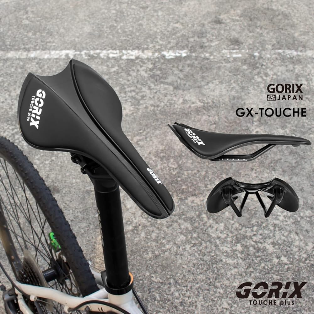 GORIX Bicycle Saddle, Ultra Lightweight, Round Shape, Wide Seat (GX-TOUCHE), Stylish, Non-slip, Waterproof PU Leather, Shock Absorption, Road Bike, Cross Bike, Cyclocross and Other Bicycles (Black)