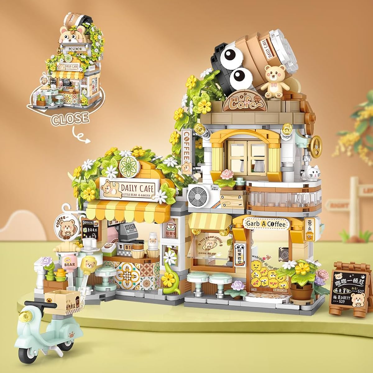 City Cafe Building Blocks Toys for Children Mini Building Blocks City Set Assembling Blocks Toys Boys Girls (Green)