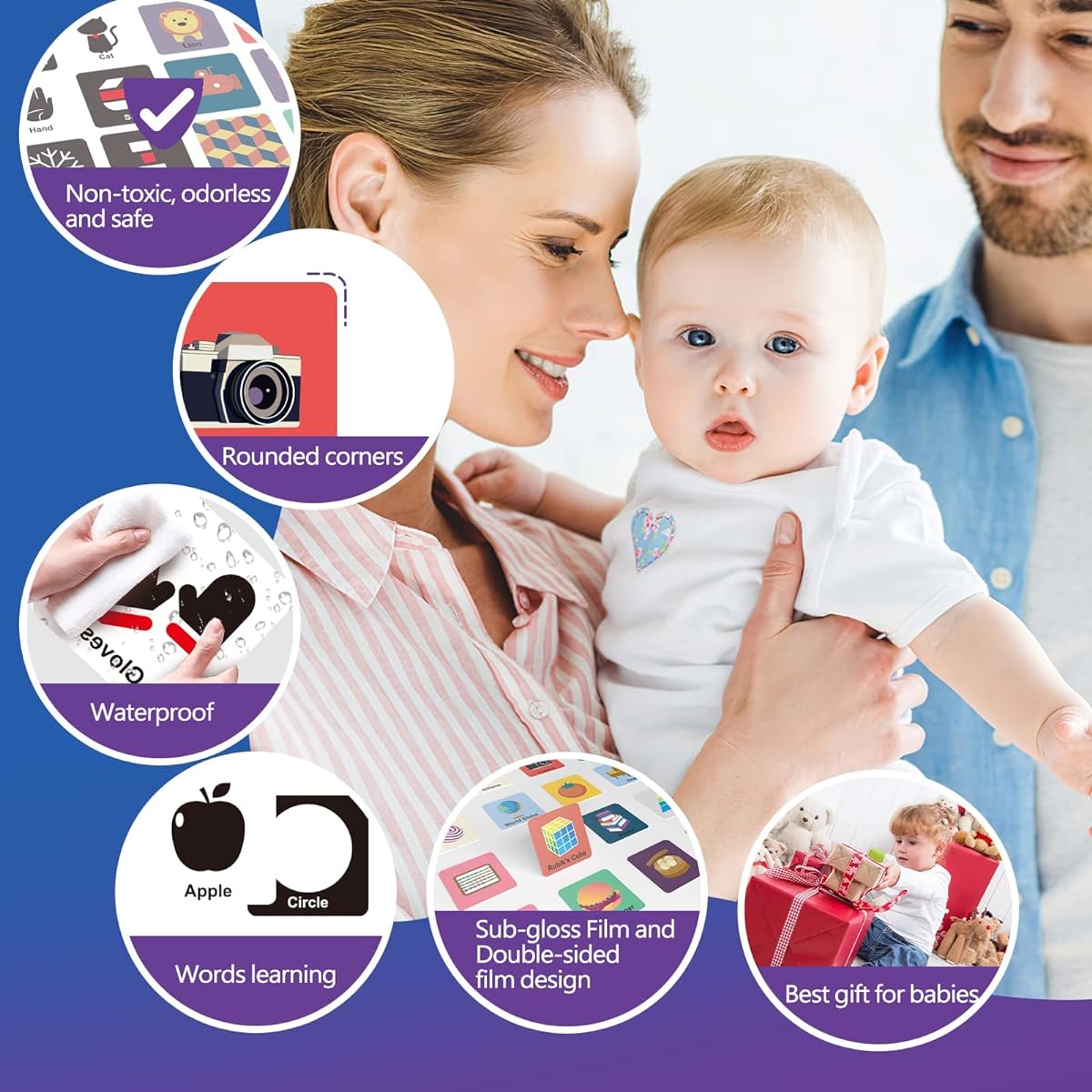UNIH Curious Baby Activity Cards, Baby Flash Cards for 0-3-6-12-36 Months, High Contrast Baby Cards, Brain Development, Black and White, Newborn Toddler Toys, 64 Sheets, 128 Pages