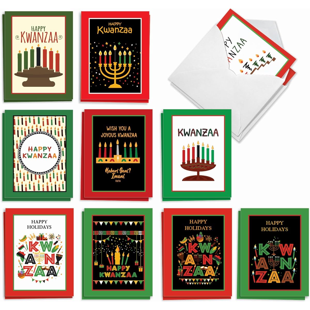 The Best Card Company Set of 20 Kwanzaa Note Card Boxes 4 x 5.12 Inches with Envelopes (10 Designs, 2 of Each) 7 Candles AM7733KWG-B2x10